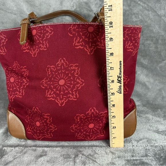 Banana Republic Tote Bag Maroon Canvas Leather Straps & Corners Retro Mandala - Picture 14 of 16